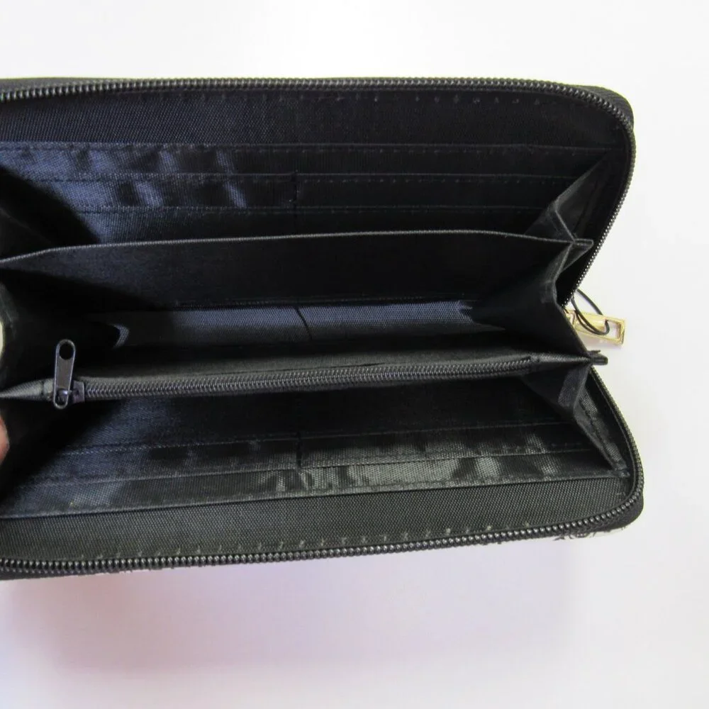 Black & White Elephant Print Ladies Zippered Long Wallet Vegan Leather NEW You - Picture 4 of 4